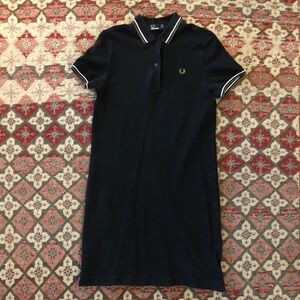 Fred Perry Polo Shirt Dress Mod Women’s UK 6/US 2 Black with olive/white Tips